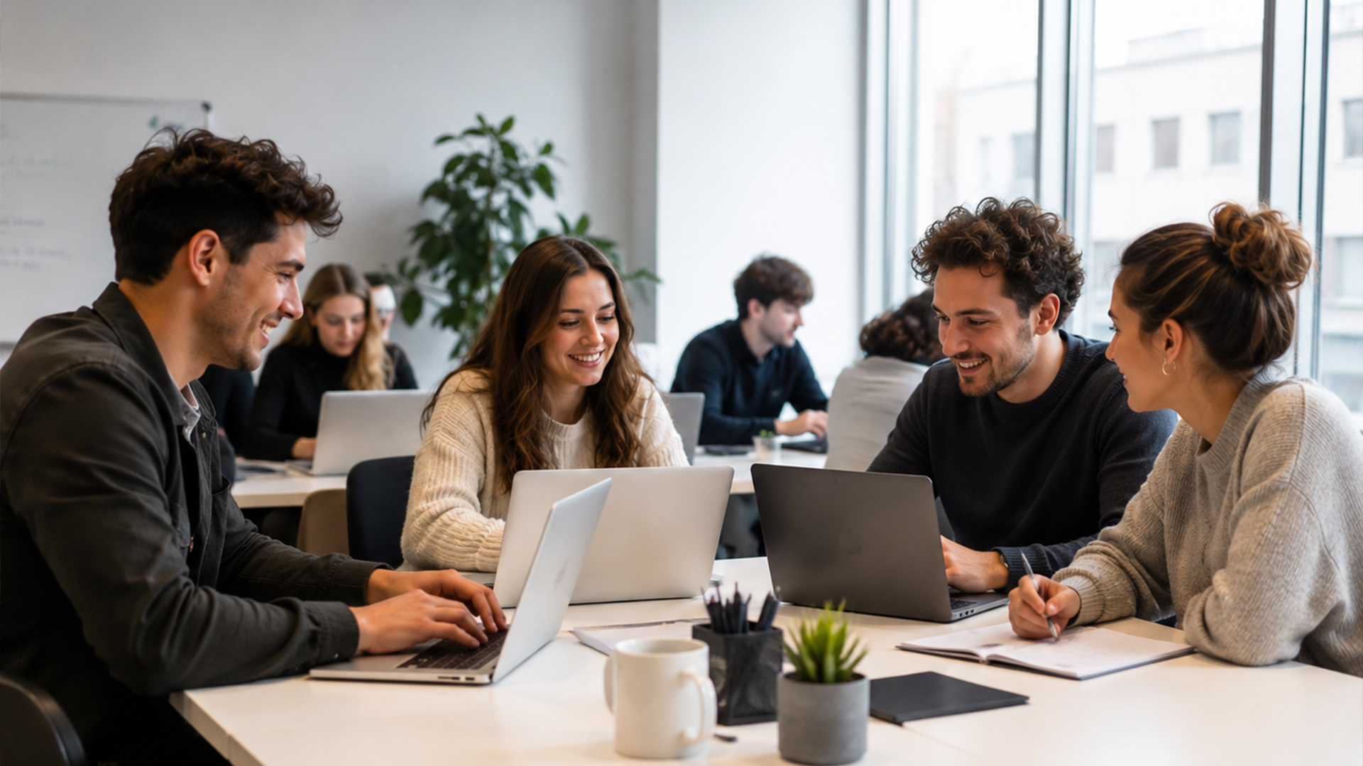 Groupe d'étudiants Rush School collaborant en classe
